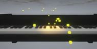 A view of the piano being played by mystical green cubes (Image via u/KevinJNguy01 on Reddit)